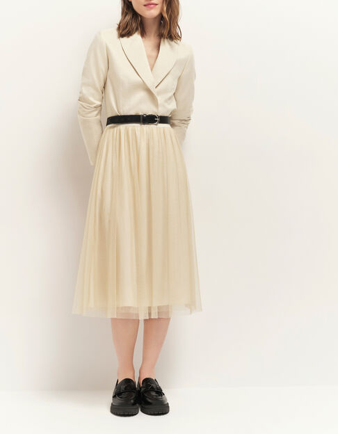 JOSEPHA - Jupe longue coloris champagne en tulle pailleté - One Step