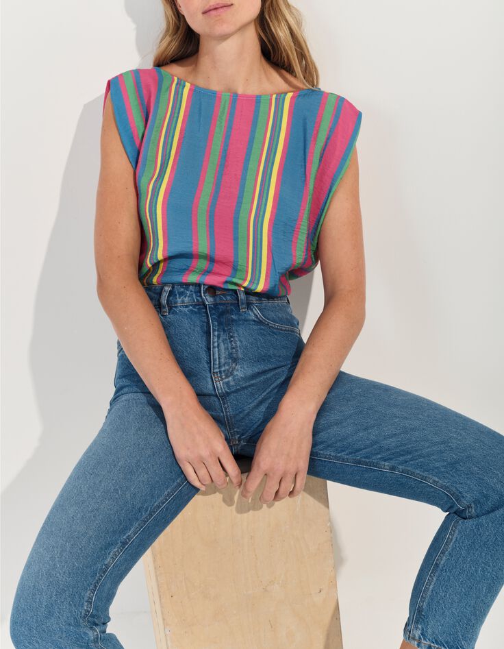 CANDI - Top jaune motif rayures multico -1