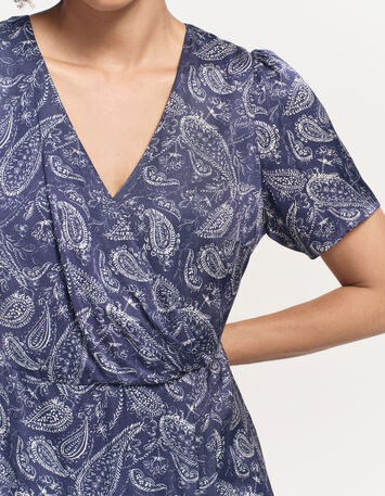 RIANE - Robe bleue Lenzing™ Ecovero™ cachemire effet drapé-4