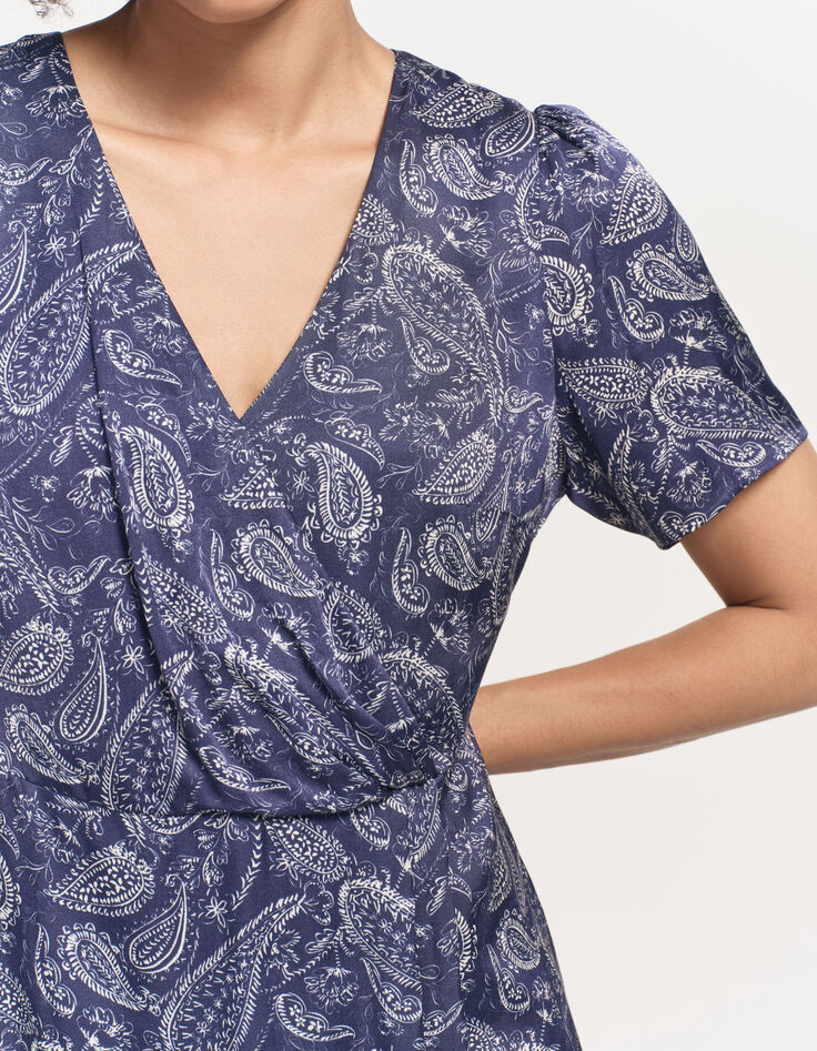 RIANE - Robe bleue Lenzing™ Ecovero™ cachemire effet drapé-4