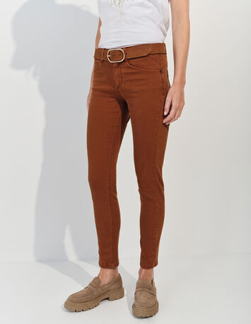 LE INDI - Jean slim marron effet push up 7/8ème -2