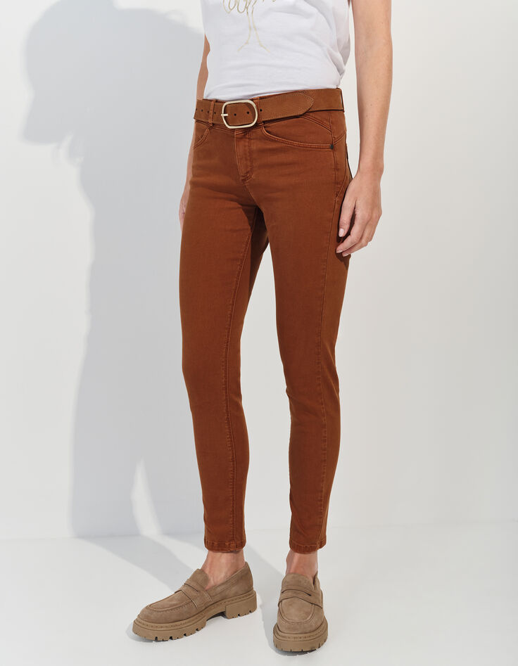 LE INDI - Jean slim marron effet push up 7/8ème -2