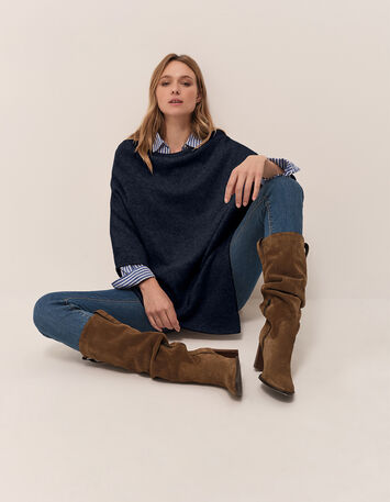 ALAMO - Poncho marine en tricot-1