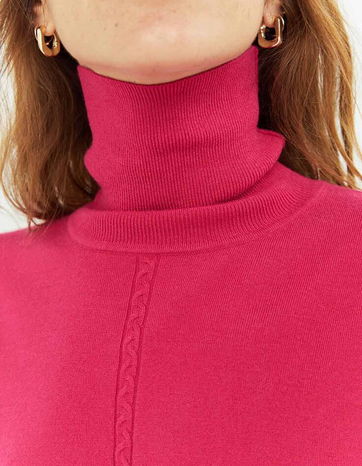 TANAKA - Pull rose fuchsia en tricot à col roulé-3