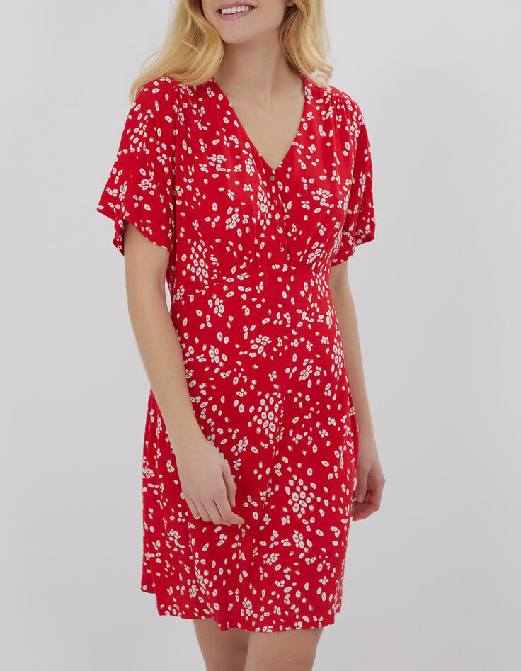 RAVEN - Robe cerise à imprimé fleurs abstraites-4