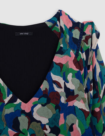 RHINA - Robe indigo à imprimé camouflage-2