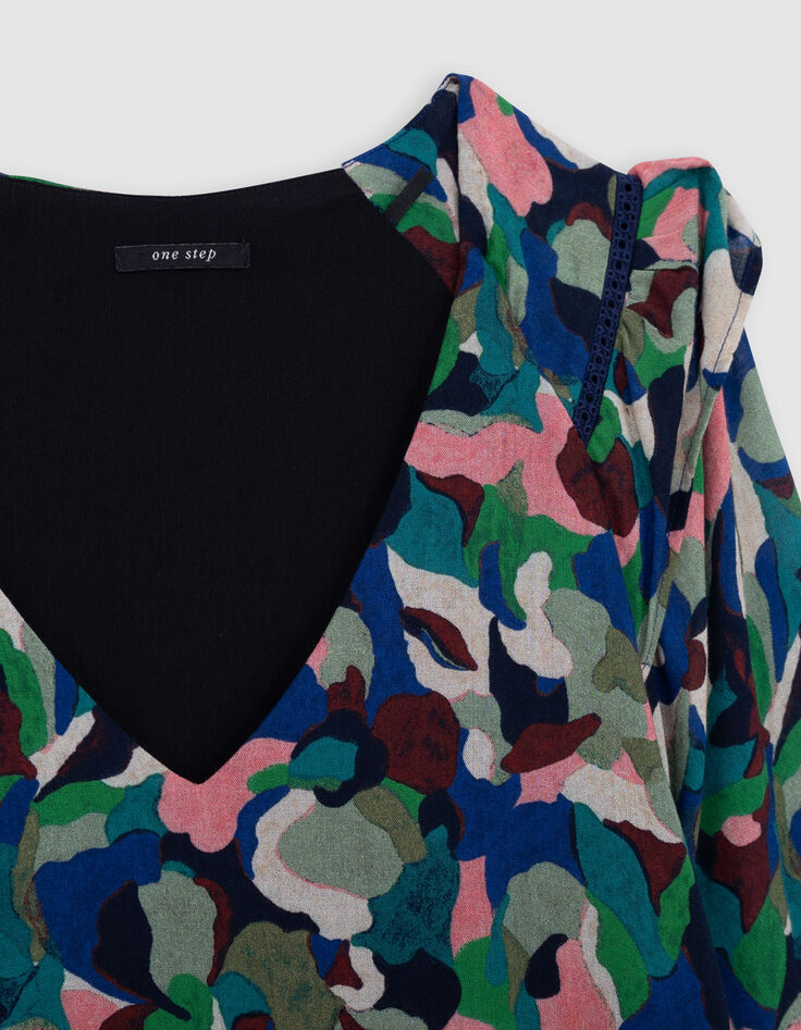 RHINA - Robe indigo à imprimé camouflage-2