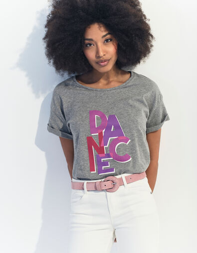 MEIRY - T-shirt gris coton bio message  - One Step