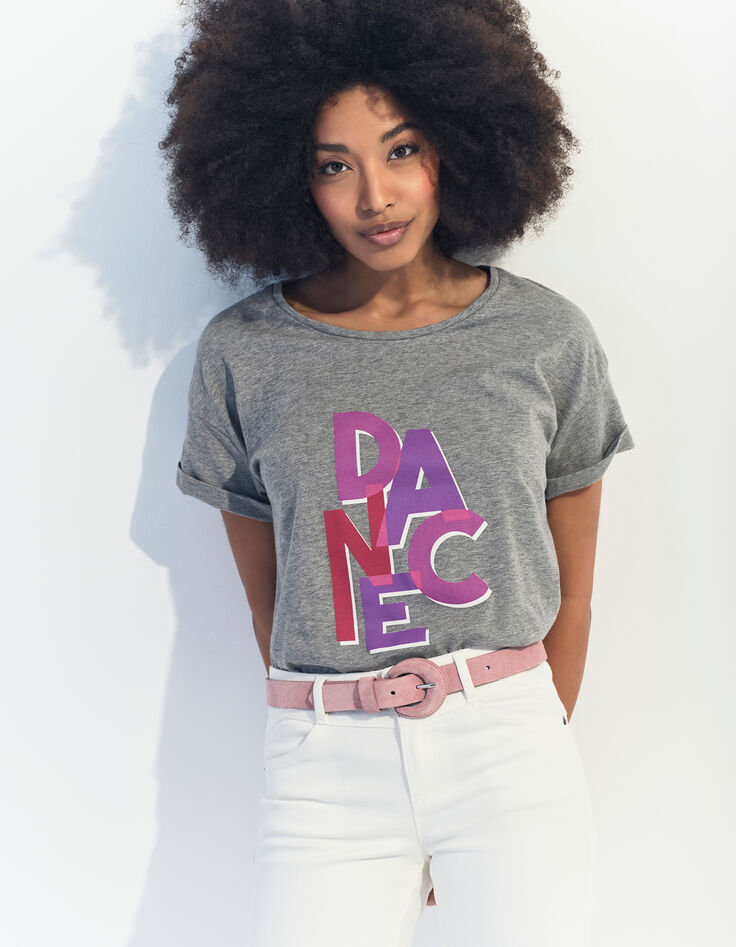 MEIRY - T-shirt gris coton bio message -1