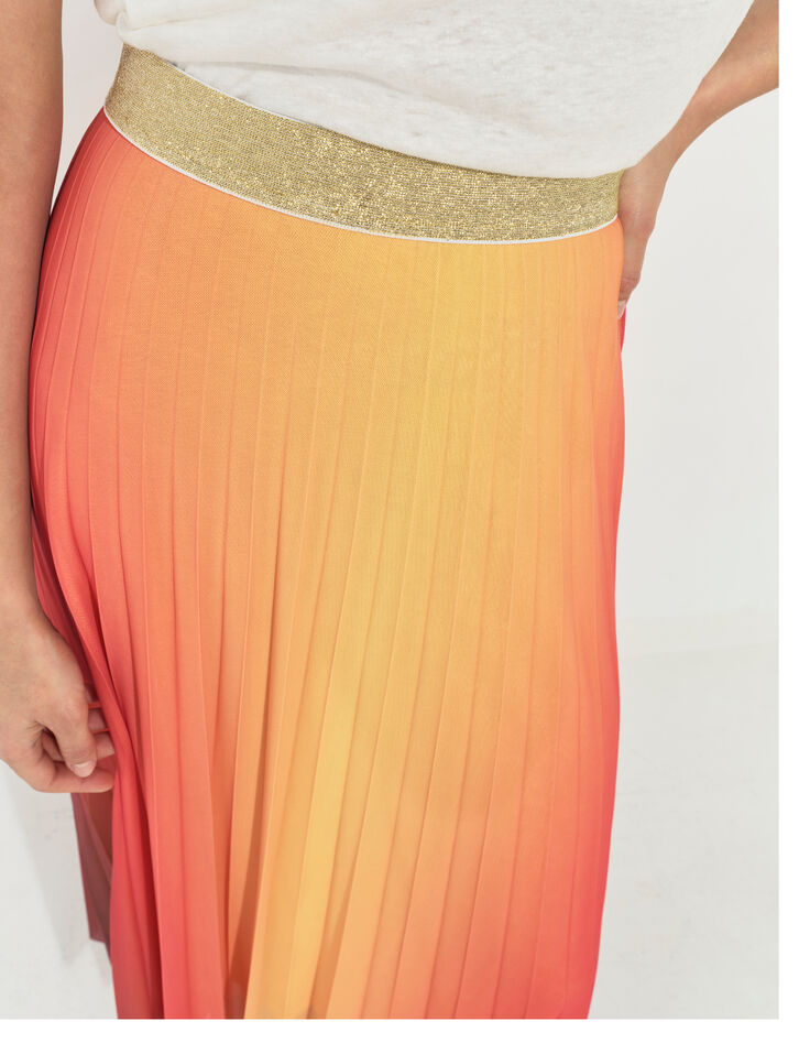 JANE - Jupe longue orange pliss&eacute;e effet n&eacute;on deep dye -4