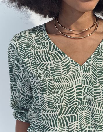 CASSIA - Blouse verte imprim&eacute; tropical chic -4