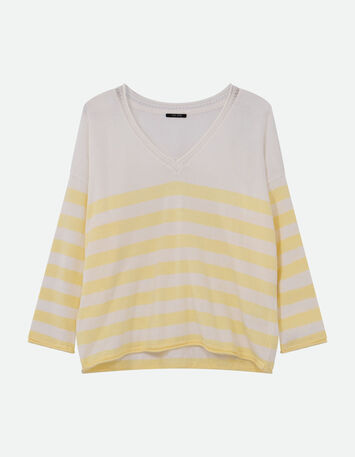 TZAR - Pull &eacute;cru coton bio ray&eacute; jaune danseuse au dos-6