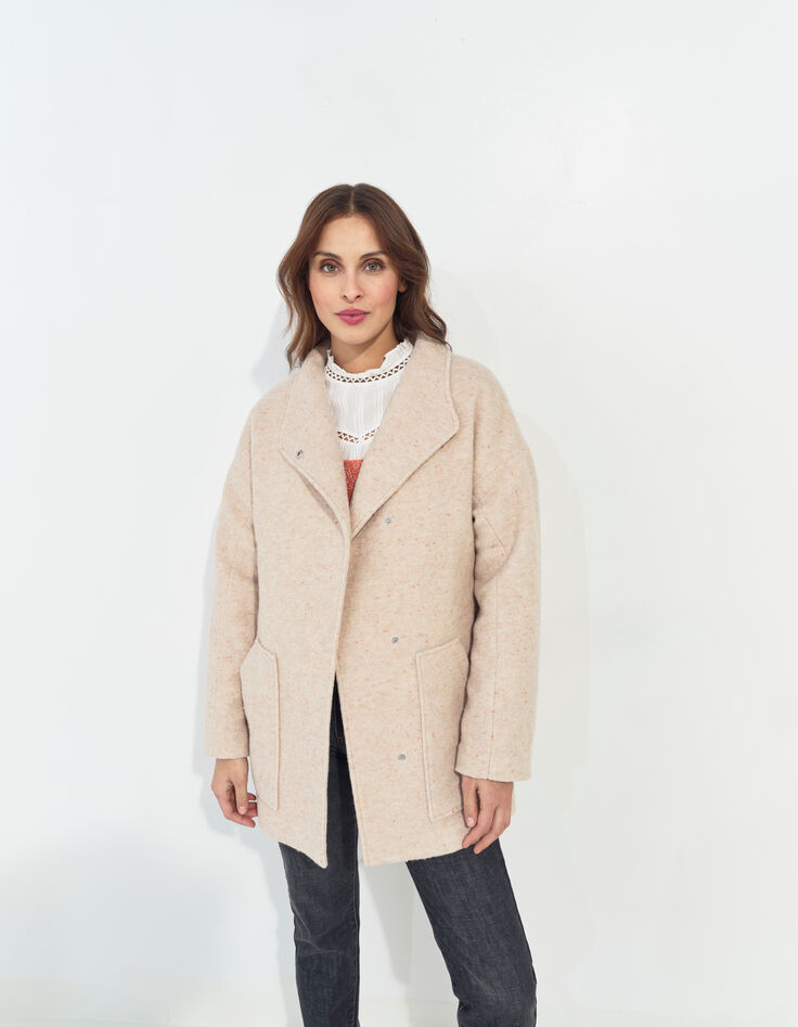 DIAZ - Manteau court ivoire lainage chiné esprit peignoir-2