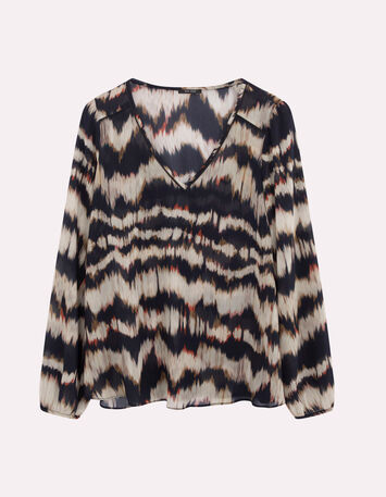 CASILDA - Blouse chocolat à imprimé rayures arty-6 CASILDA - Blouse chocolat à imprimé rayures arty-6