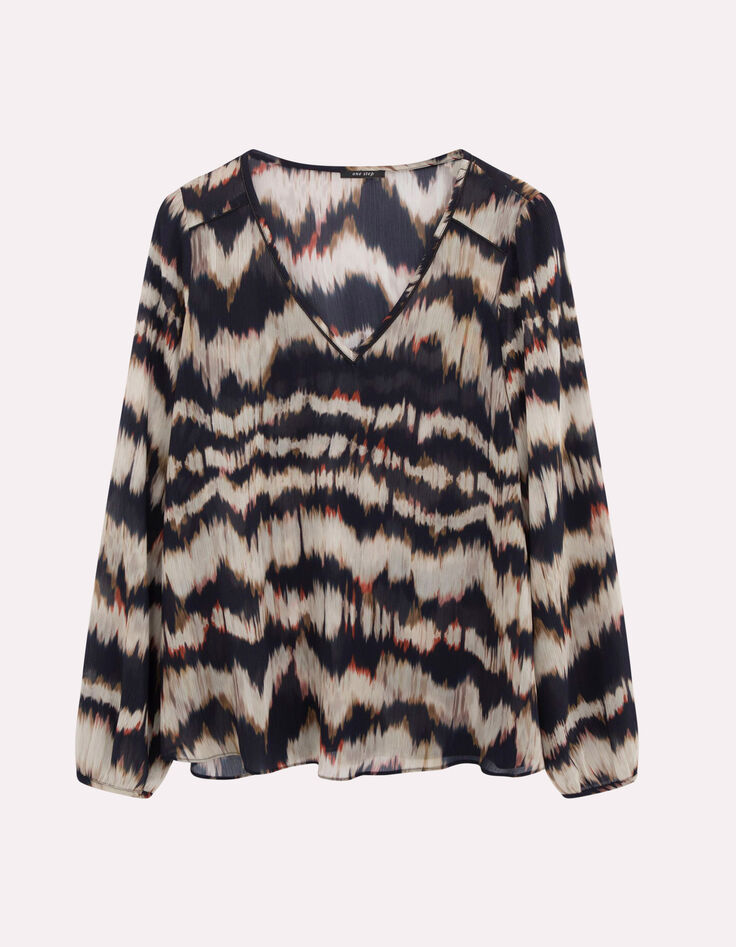 CASILDA - Blouse chocolat à imprimé rayures arty-6 CASILDA - Blouse chocolat à imprimé rayures arty-6