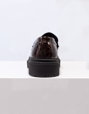 O.MAYA - Mocassins marron cuir verni embossé croco-5
