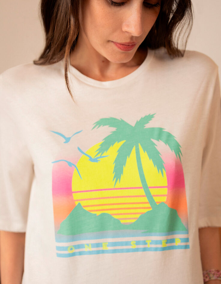 MAMBO - T-shirt blanc visuel palmier fluo -3