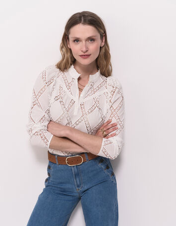 CROWNY - Blouse blanche ajourée brodée-1