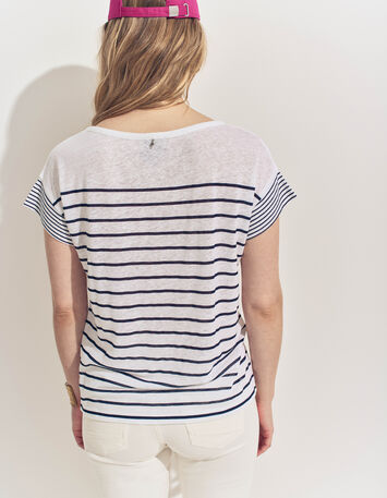 MOLLY- T-shirt blanc rayures marine et danseuse-3