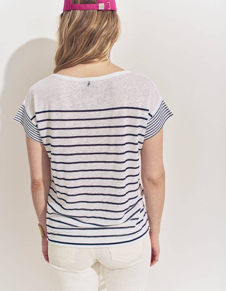 MOLLY- T-shirt blanc rayures marine et danseuse-3 MOLLY- T-shirt blanc rayures marine et danseuse-3