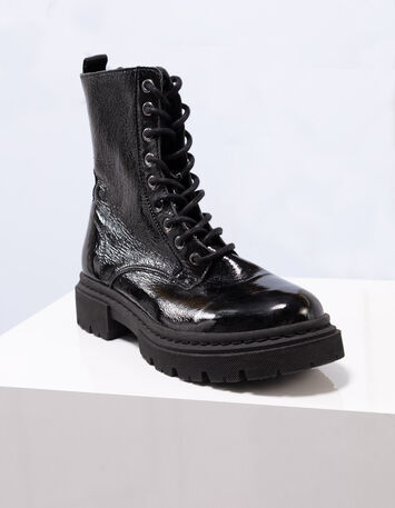 O.MARDA - Boots  à lacet noirs cuir verni-2