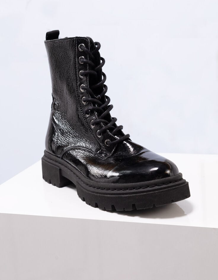 O.MARDA - Boots à lacet noirs cuir verni-2 O.MARDA - Boots à lacet noirs cuir verni-2