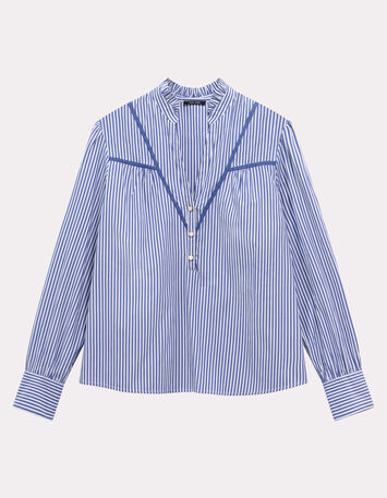 CAYCE - Blouse à rayures bleues découpes dentelle-5