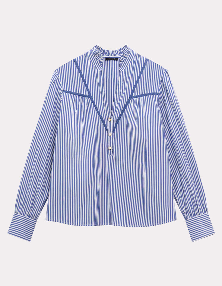 CAYCE - Blouse à rayures bleues découpes dentelle-5