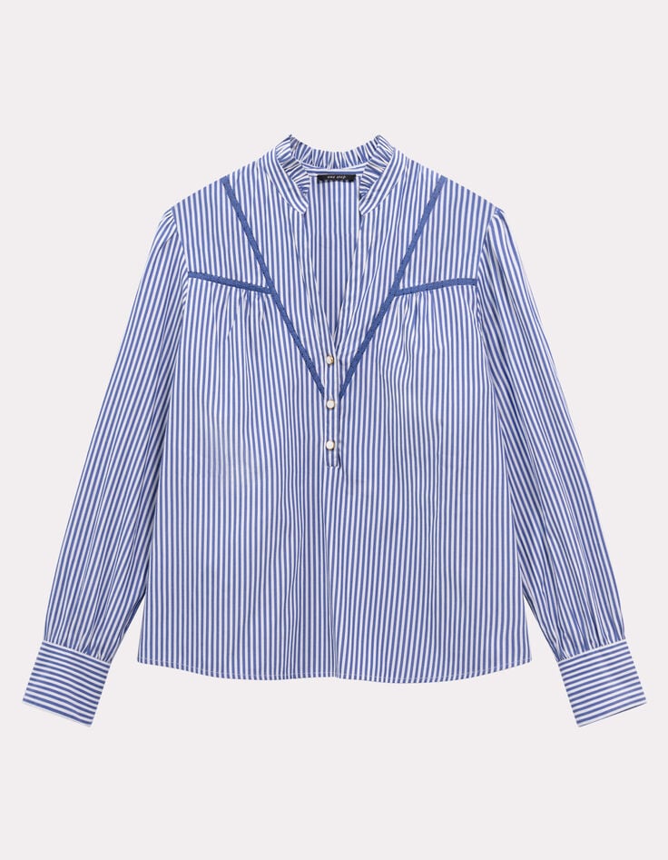 CAYCE - Blouse à rayures bleues découpes dentelle-5 CAYCE - Blouse à rayures bleues découpes dentelle-5