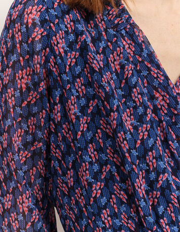 RAVNA - Robe longue marine à imprimé bouquet graphique-4