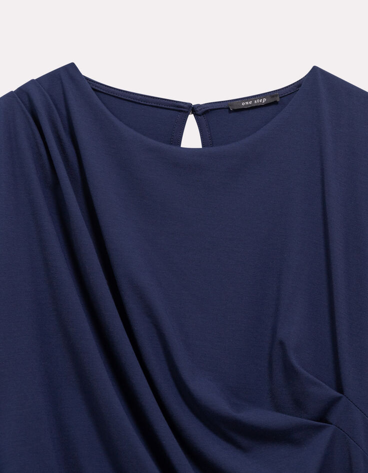 RISOUL - Robe marine effet drapé côté-2