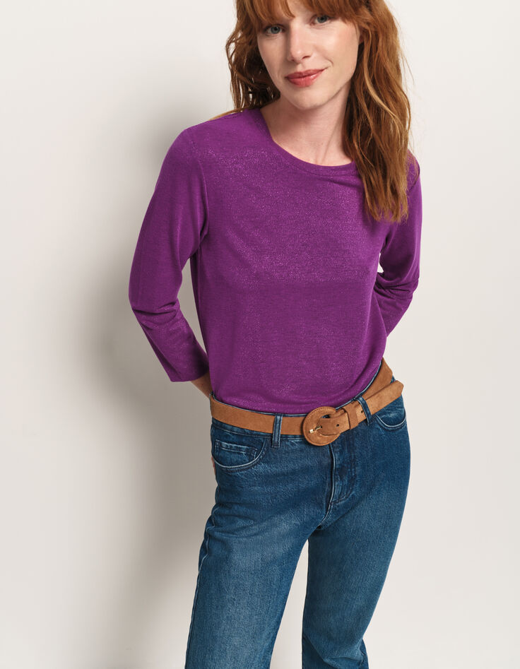 MAKYA - T-shirt manches longues violet maille irisée-2
