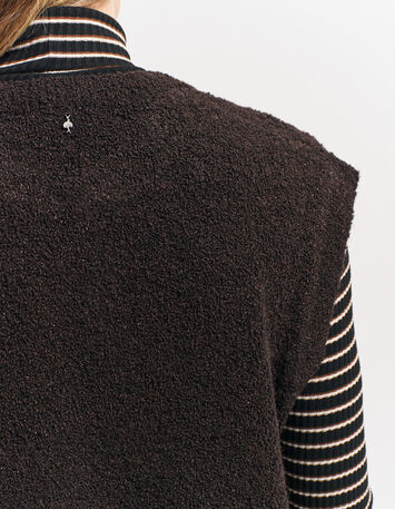 TESSA - Cardigan marron tricot bouclette sans manches-5