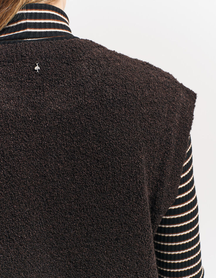 TESSA - Cardigan marron tricot bouclette sans manches-5