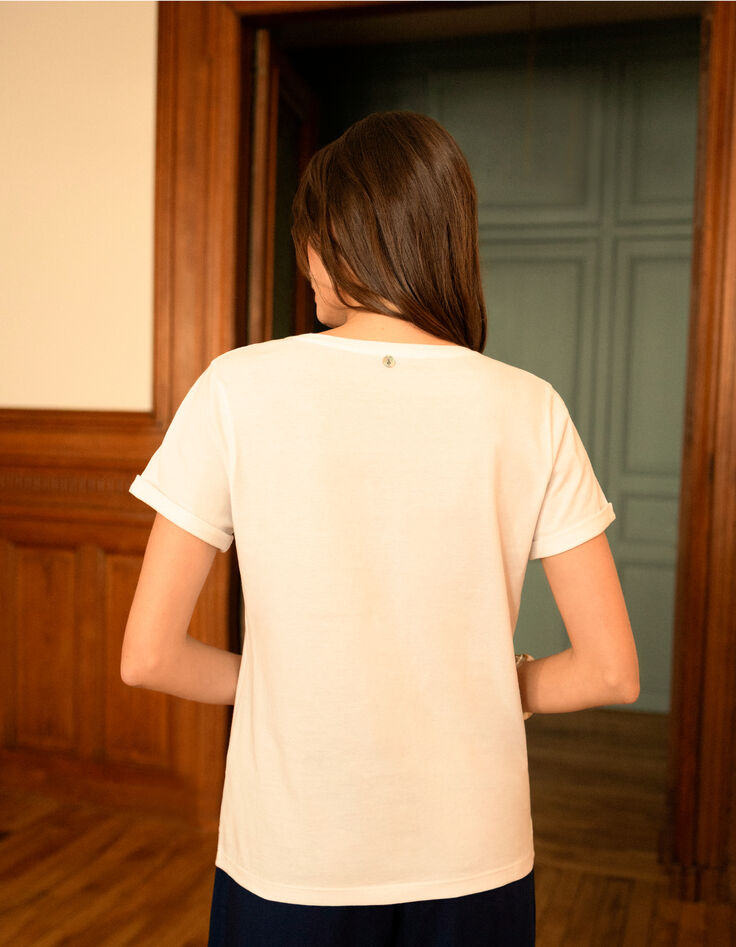 MARCO - T-shirt blanc coton bio message bleu métallisé -2