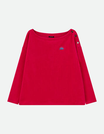 MALOU - T-shirt rose éponge coton bio broderie soleil -5