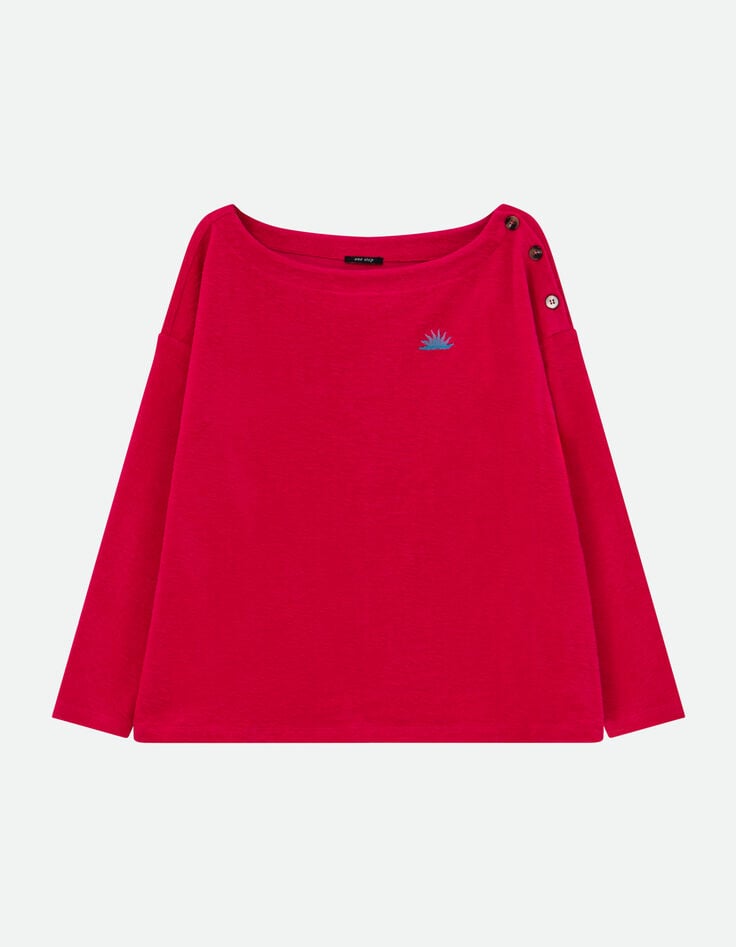 MALOU - T-shirt rose éponge coton bio broderie soleil -5