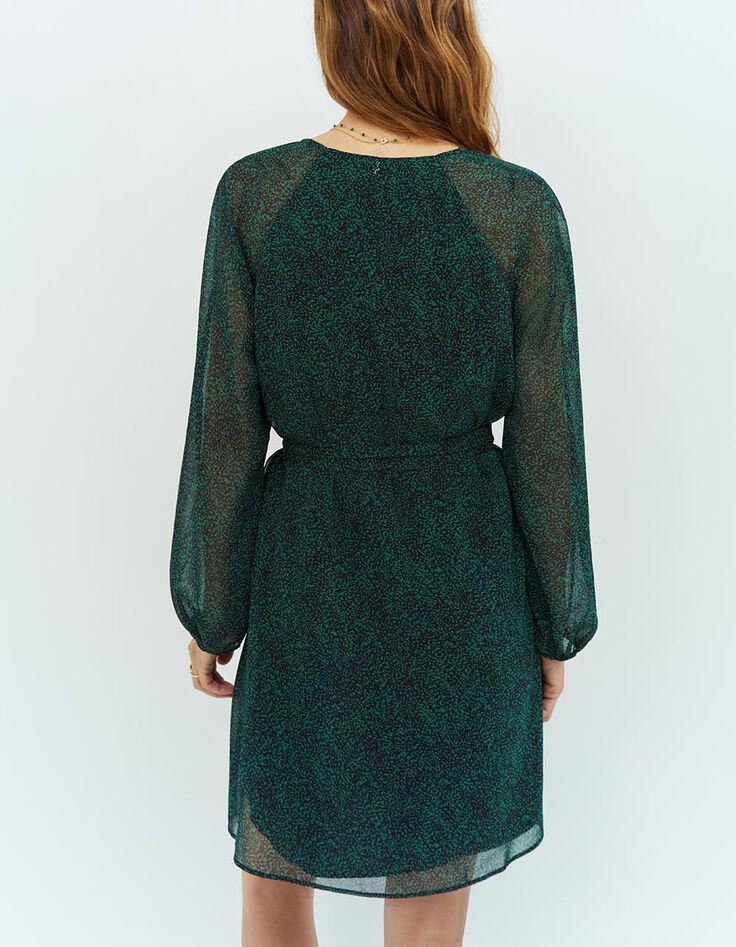 RESKY - Robe noire à imprimé pointilliste vert-3