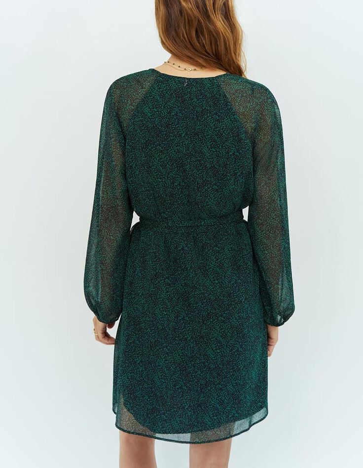 RESKY - Robe noire à imprimé pointilliste vert-3 RESKY - Robe noire à imprimé pointilliste vert-3
