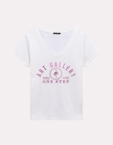 MARS - T-shirt blanc coton bio message rose - One Step