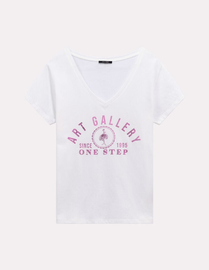 MARS - T-shirt blanc coton bio message rose-1 MARS - T-shirt blanc coton bio message rose-1