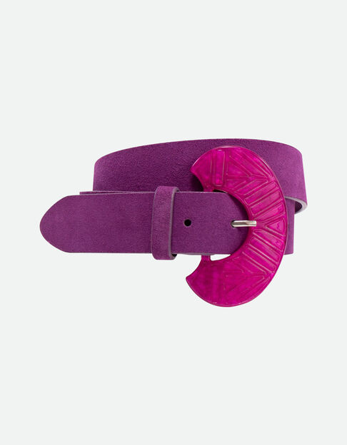 APIS - Ceinture violet cuir velours certifié boucle résine - One Step