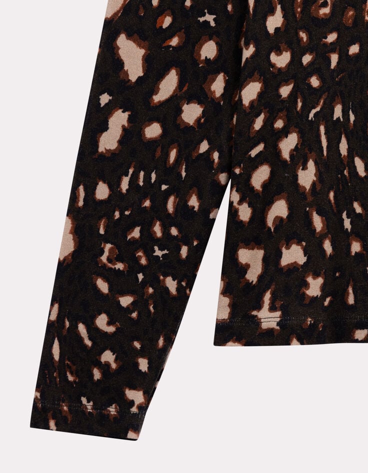 MADLY - T-shirt kaki col roulé imprimé tachiste animalier-3 MADLY - T-shirt kaki col roulé imprimé tachiste animalier-3
