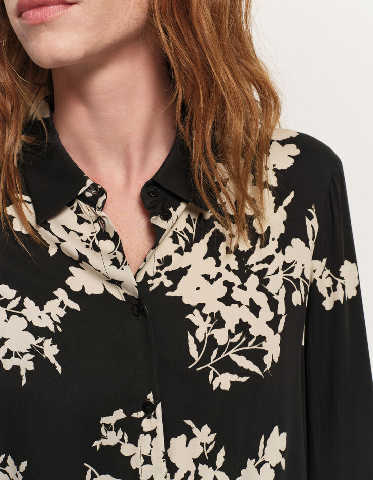 COMO - Chemise noire imprimé feuillage d'hiver-4 COMO - Chemise noire imprimé feuillage d'hiver-4