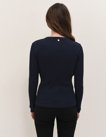 MALENE - T-shirt marine maille lurex c&ocirc;tel&eacute;e-3