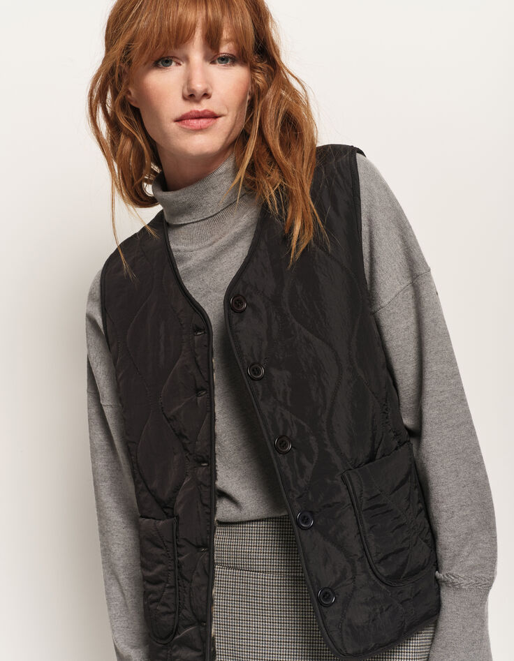 ARIEL - Gilet réversible noir et motif léopard-2