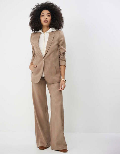 PILEA - Pantalon de costume beige rayures tennis lurex - One Step
