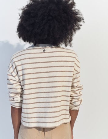 MANNY - Cardigan &eacute;cru  ray&eacute; beige -3