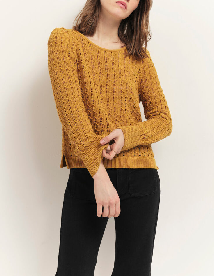 TESSA - Pull miel tricot fin ajouré-2