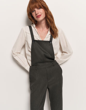 PAX - Pantalon salopette gris motif rayures lurex-1